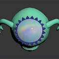 Playful Green 3D Creature Character With Smiling Face And Blue Frilled Hat