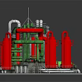 Cartoon Industrial Facility Scene With Red Green Pipes Towers Platforms And Ladders