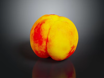 Fresh Ripe Yellow and Red Peach on Black Background with Clear Reflection 3d model