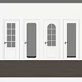 White Hinged Doors With Various Glass Panel Designs And Golden Handles In Modern Interior