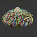 Elegant Orange Woven Umbrella Structure With Natural Fringe And Stand