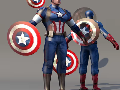 Captain America Doll In Blue Red White Costume With Shield And Multiple Poses 3d model