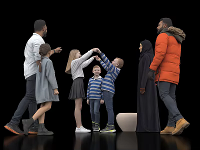 Group of Diverse People Including Adults and Children Interacting Playfully Together 3d model