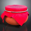 Traditional Clay Pot With Red Cloth Cover Silver Ring And Carved Patterns