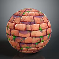 Red Brick Sphere with Green Moss in Cracks Creating Unique Landscape View