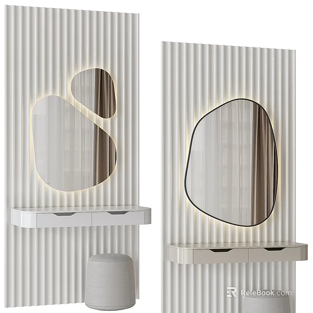 Modern Minimalist Wall Mounted Dressing Table With Irregular Shaped LED Backlit Makeup Mirrors 3d model 