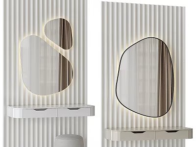Modern Minimalist Wall Mounted Dressing Table With Irregular Shaped LED Backlit Makeup Mirrors 3d model