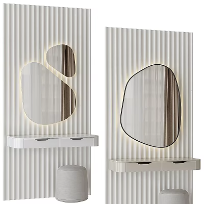 Modern Minimalist Wall Mounted Dressing Table With Irregular Shaped LED Backlit Makeup Mirrors 3d model