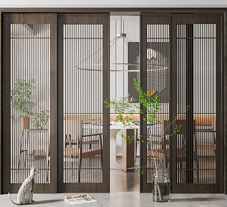 New Chinese-style sliding door 3d model