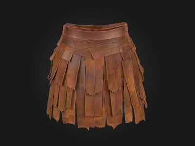 Fashionable Brown Leather Fringed Skirt with Unique Tassel Design Details 3d model