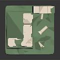 Classical Architectural Model Featuring White Columns Green Base And Decorative Tops With Small Stones