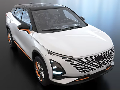 White Modern SUV Featuring Black Roof Orange Accents And Sporty Mesh Grille 3d model
