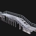 Industrial Metal Railing Bridge Structure With Wooden Planks And Concrete Supports