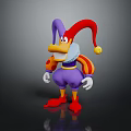 Game Movie Jester Character With Purple Body Red Hat Yellow Beak And Striped Sleeves