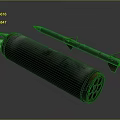 Military Weapon Display with Rocket and Metal Shell Featuring Pointed Tip and Multiple Holes 3d model