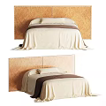 Stylish Double Bed With Upholstered Brown Headboard And Beige Bedding