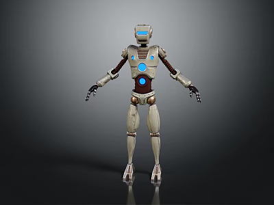 Futuristic Humanoid Robot With White And Blue Mechanical Body And Glowing Blue Circles 3d model