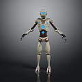 Futuristic Humanoid Robot With White And Blue Mechanical Body And Glowing Blue Circles