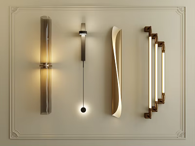 Modern Wall Lamps With Sleek Curved And Rectangular Metal Glass Designs For Home Interior 3d model