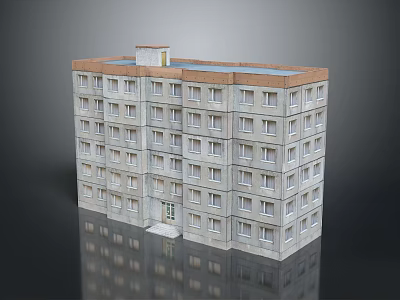 Cartoon Scene Of Multi story Apartment Building With Gray Walls Brown Roof Windows And Entrance 3d model