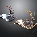 Artistic Scroll Decorative Components With Rock Bases And Colored Branches