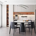 Dining Room Round Linear Dining Room Chandelier Black Round Dining Table Dining Chair Combination 3d model