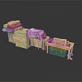 Simple Household Items Display With Wooden Boxes Folded Cloth And Green Bundles On Table