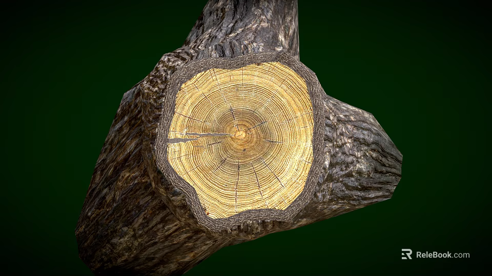 Natural Wooden Log Cross Section With Visible Tree Rings And Bark Texture 3d model 