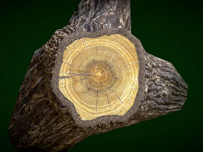 Natural Wooden Log Cross Section With Visible Tree Rings And Bark Texture 3d model