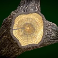 Natural Wooden Log Cross Section With Visible Tree Rings And Bark Texture