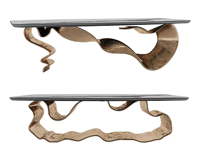 Dining Table with Unique Wavy Brass Metal Base Design for Modern Interiors 3d model