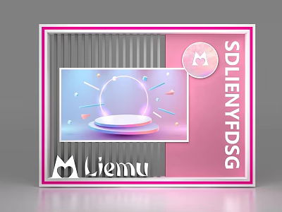 Modern Pink Frame Display Shelf With Liemu Logo Neon Lights And Geometric Decor 3d model