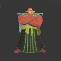 A Muscular Man Standing With Arms Crossed Wearing Yellow Top And Purple Robe Brown Sandals