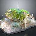 3D Rock Scene Setup With Moss Covered Surface And Support Pillars On Base