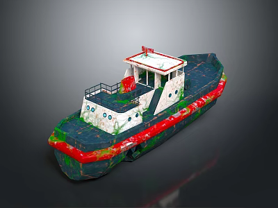 Colorful Small Water Boat With White Cabin Deck Railing And Red Green Blue Hull 3d model
