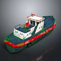 Colorful Small Water Boat With White Cabin Deck Railing And Red Green Blue Hull