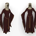 Maroon Medieval Robe With Long Sleeves Golden Trim And Hooded Design