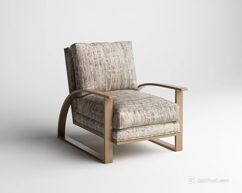 Elegant Modern Single Sofa With Textured Upholstery And Wooden Curved Arms 3d model 