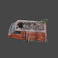 Old Rusted Orange Van With Broken Windows And Leaves On Roof 3d model