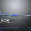Blue Mechanical Tool With Sickle Shaped Blade And Long Metallic Rod