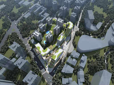 Aerial Planning View Of Residential Community With Green Spaces And Building Layout 3d model