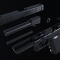 Black Handgun Pistol With Magazines And Bullets On Dark Background 3d model