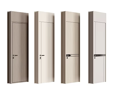 Modern Interior Hinged Doors With Wooden And Neutral Finishes And Handle Designs 3d model