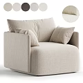 Modern Minimalist Beige Single Sofa Upholstered in Linen Fabric with Plush Decorative Cushions