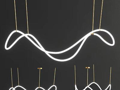 Wave Shaped White Chandeliers with Golden Hanging Wires on Black Background 3d model