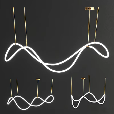 Wave Shaped White Chandeliers with Golden Hanging Wires on Black Background 3d model