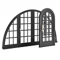 Black Arched Casement Windows With Wooden Frame And Multiple Glass Panes