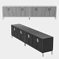 Modern Black Sideboard With Vertical Stripes And Round Decorative Accents