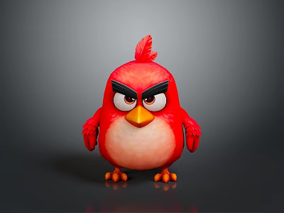 Angry Red Bird Character With Red Feathers Black Eyebrows Yellow Eyes And Orange Claws 3d model
