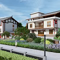 Rural Landscape Featuring Traditional Houses Surrounded By Green Trees Central Courtyard Gardens And Farmland